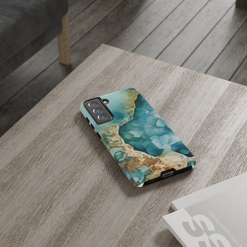 Aquamarine inspired Geode in Watercolor - Impact Resistant Phone Case